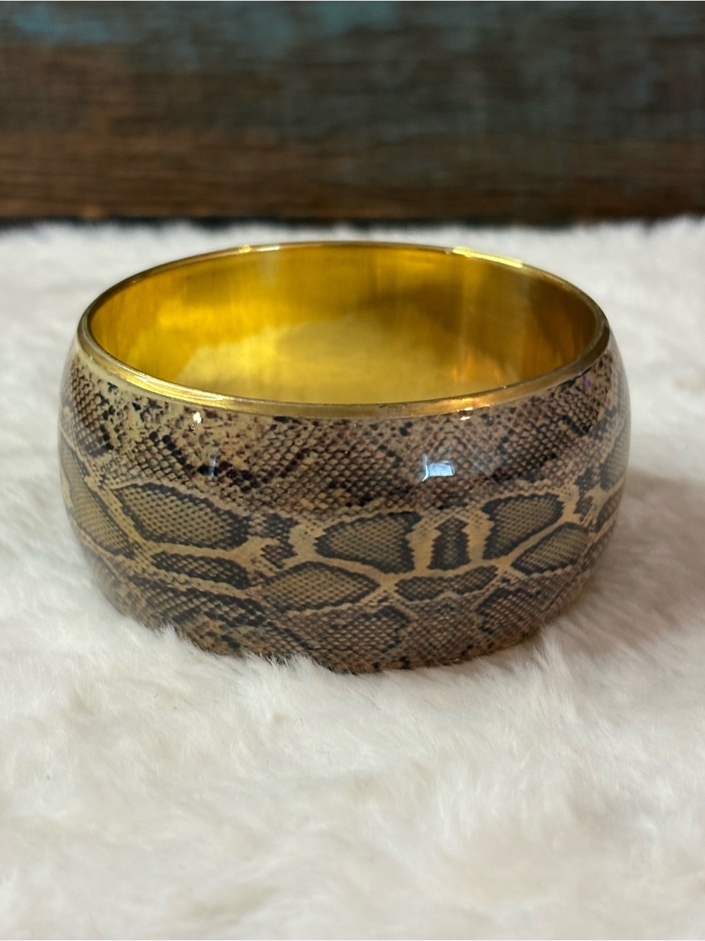 Gold-Tone Snake Print Bangle Bracelet